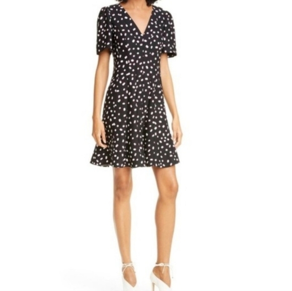kate spade Dresses & Skirts - Kate Spade New York Mellow Black Polka Dot Fit & Flare Dress V-Neck